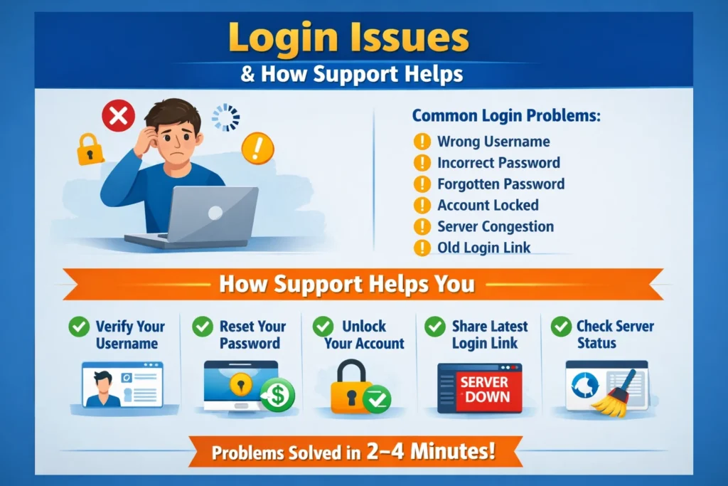 Mahadev Book Number login issues and how official support helps with password reset, OTP errors, and account unlocking.