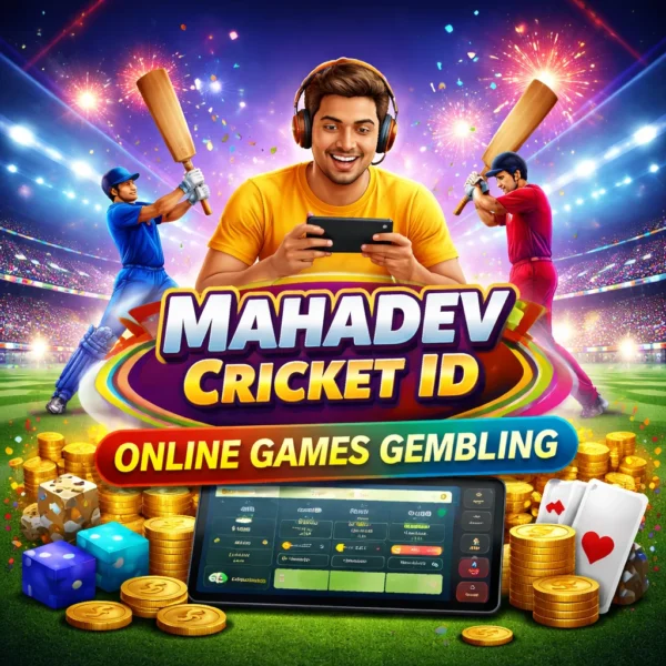 Mahadev Cricket ID online games gembling introduction illustration showing cricket entertainment platform dashboard and mobile gaming experience