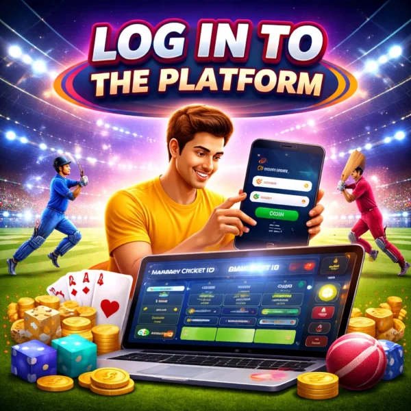 Mahadev Cricket ID features illustration showing online games gembling dashboard login system cricket gaming platform interface