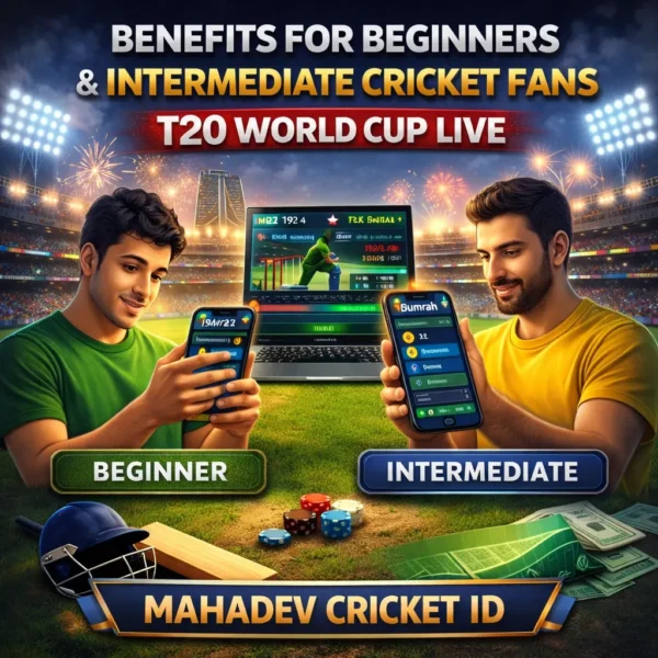 Beginner and intermediate cricket fans using smartphones to follow T20 World Cup Live updates and player statistics online.
