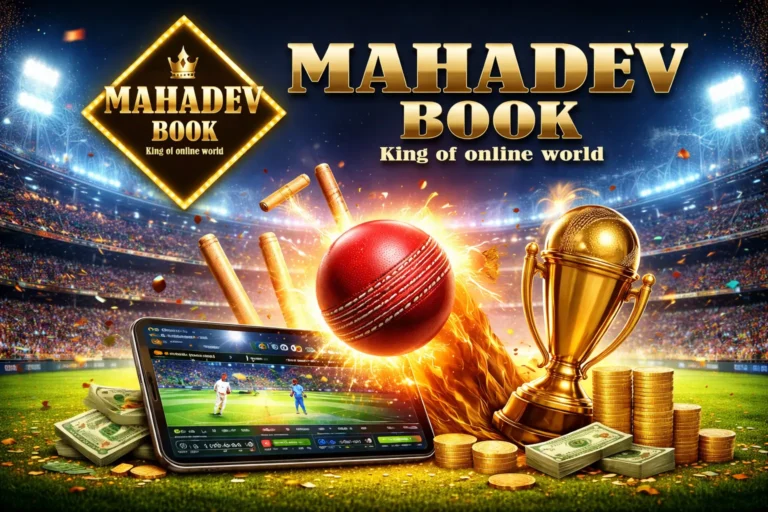 Best IPL Cricket ID Mahadev Book introduction image with cricket stadium, live match and platform interface