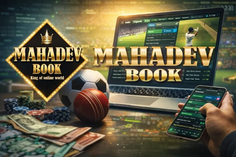 Mahadev Cricket ID logo displayed on a secure online betting platform interface with live sports betting dashboard