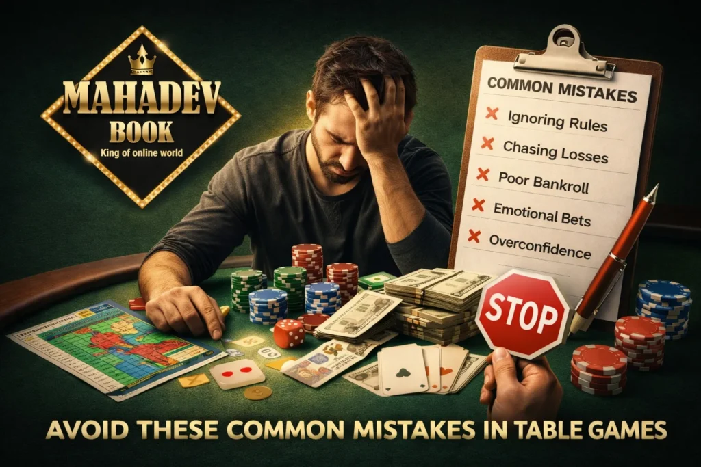 table games mistakes Mahadev Book avoid losses poker blackjack